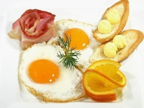 telur goreng dengan bacon sebagai makanan terlarang untuk gastritis